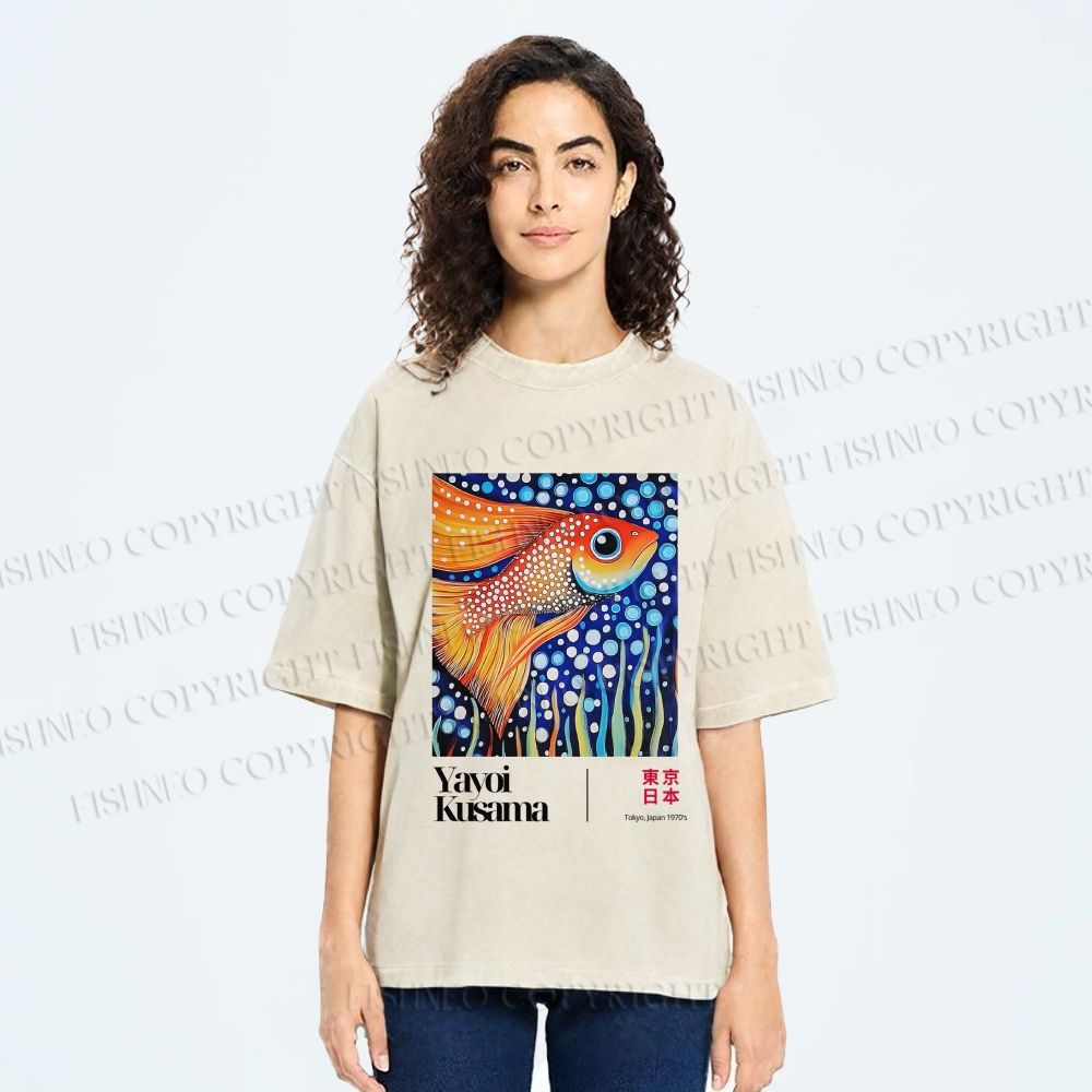 Unisex Yayoi Kusama Fish Printed Washed Tee