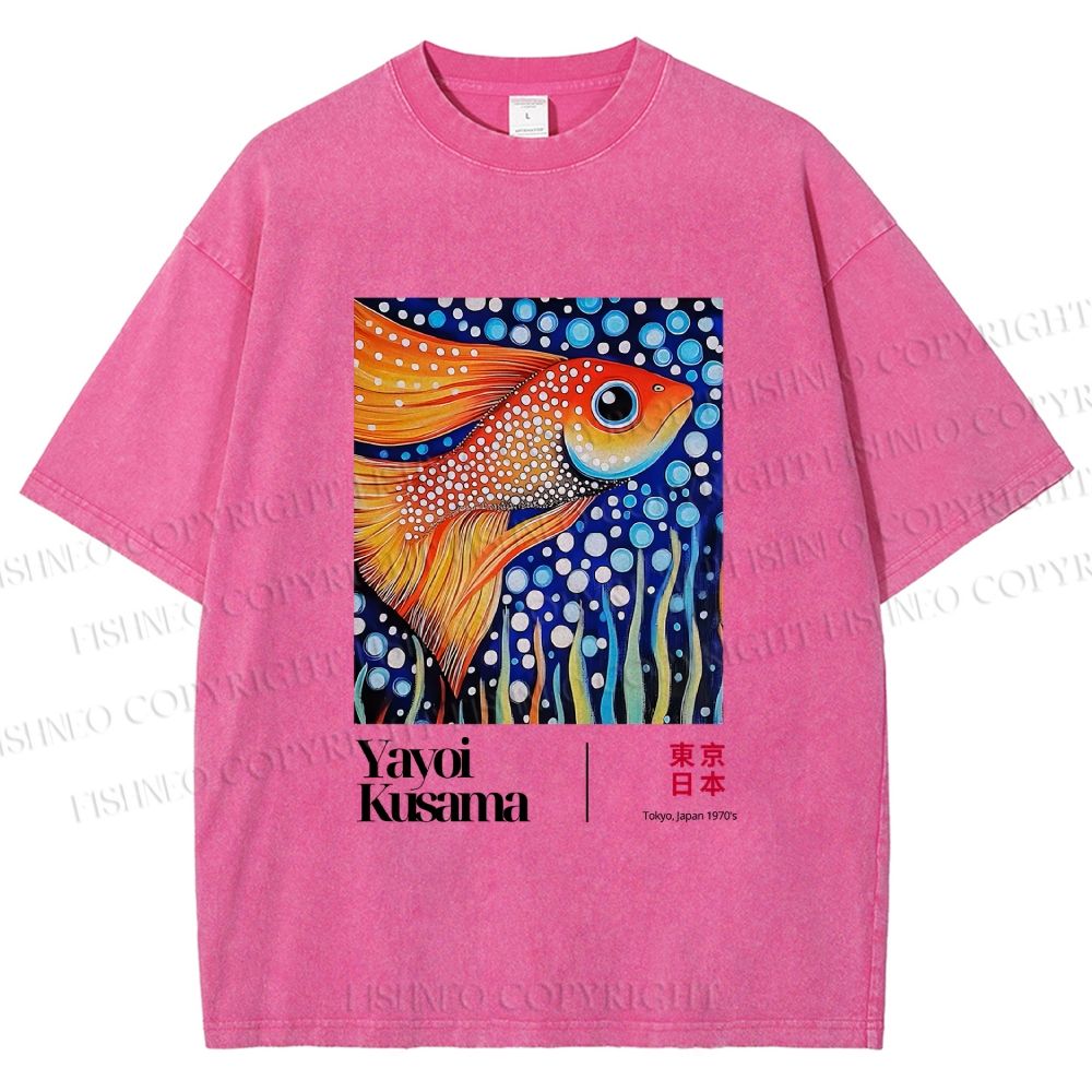 Unisex Yayoi Kusama Fish Printed Washed Tee
