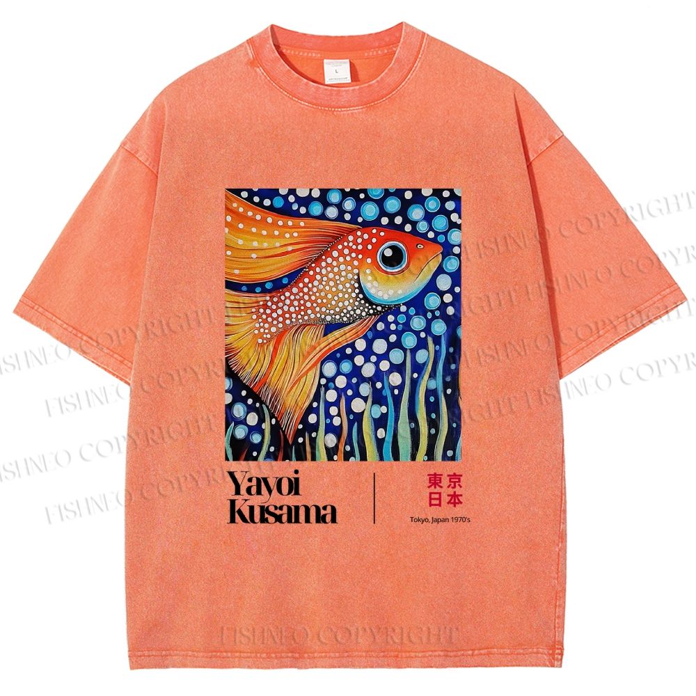 Unisex Yayoi Kusama Fish Printed Washed Tee