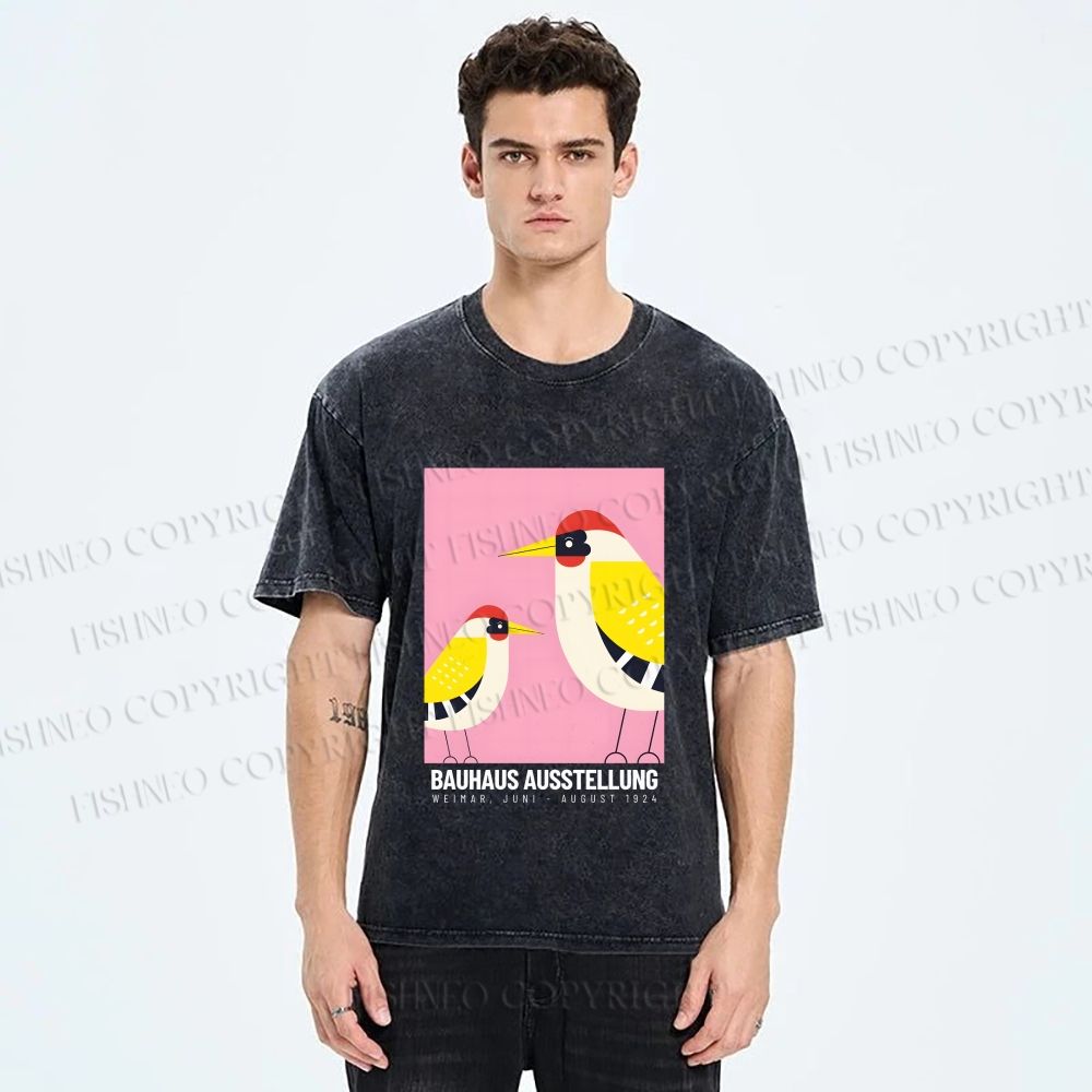 Unisex Bauhaus Bird Printed Washed Tee
