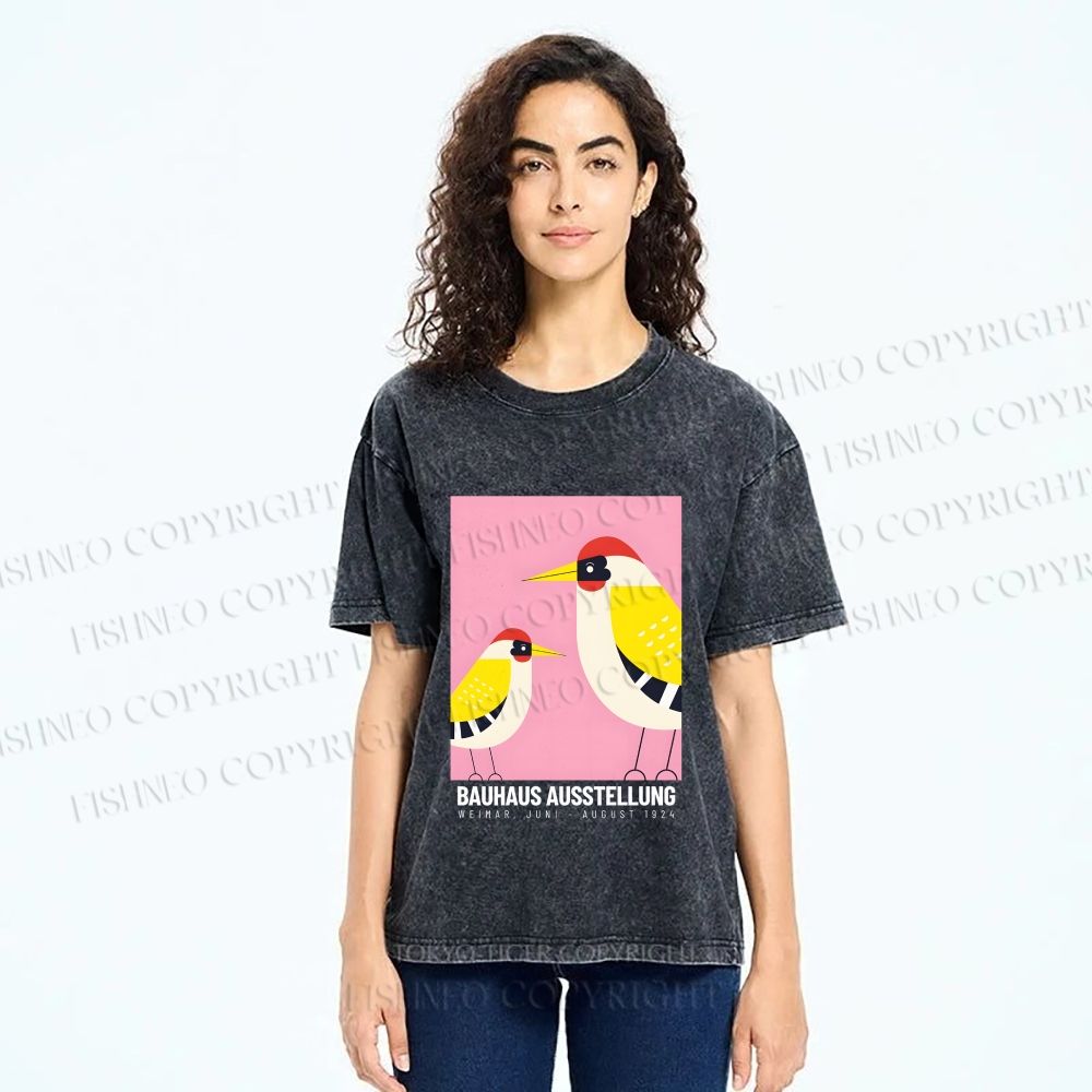 Unisex Bauhaus Bird Printed Washed Tee