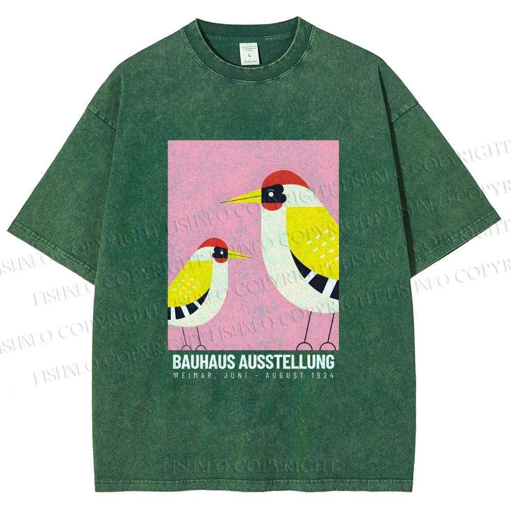 Unisex Bauhaus Bird Printed Washed Tee