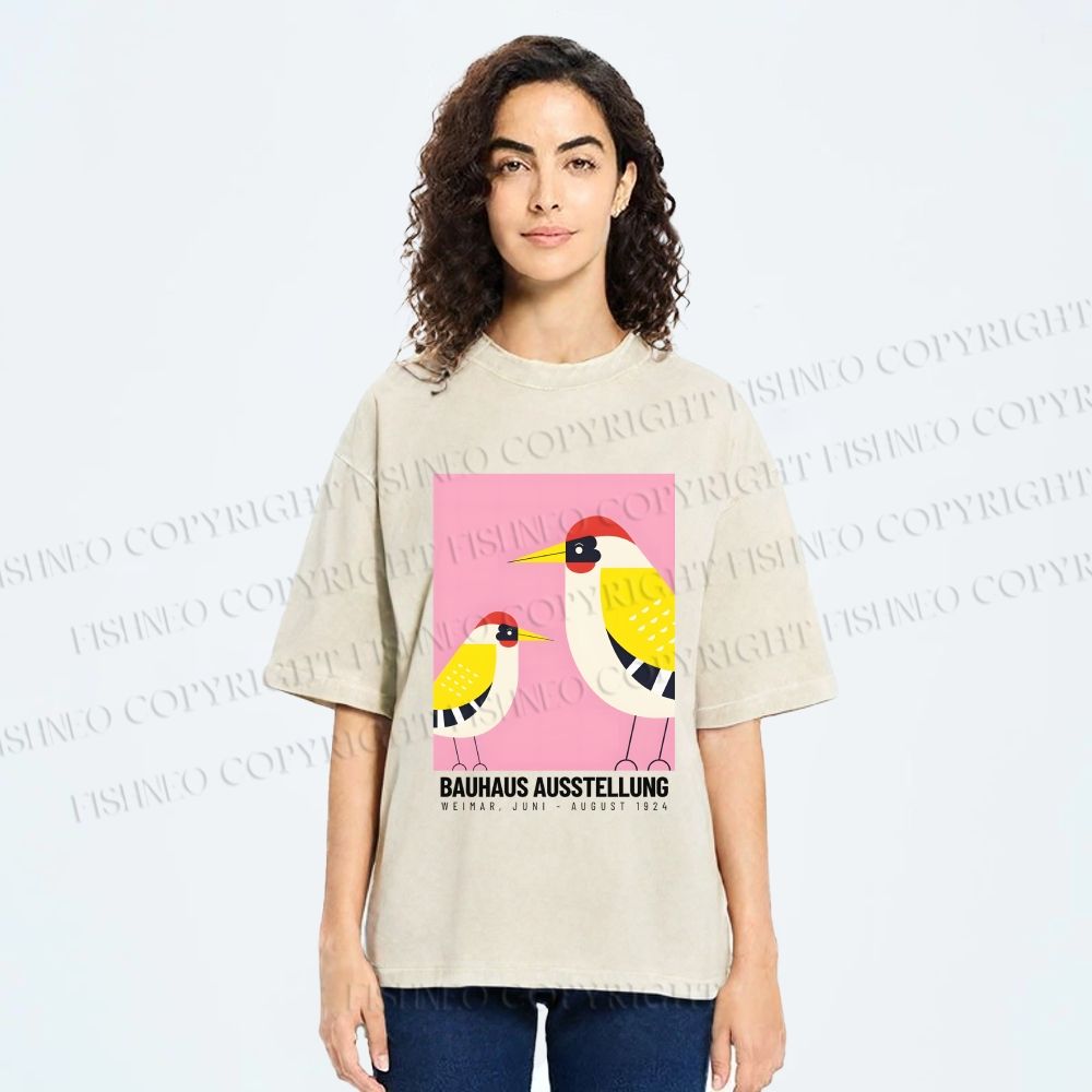Unisex Bauhaus Bird Printed Washed Tee
