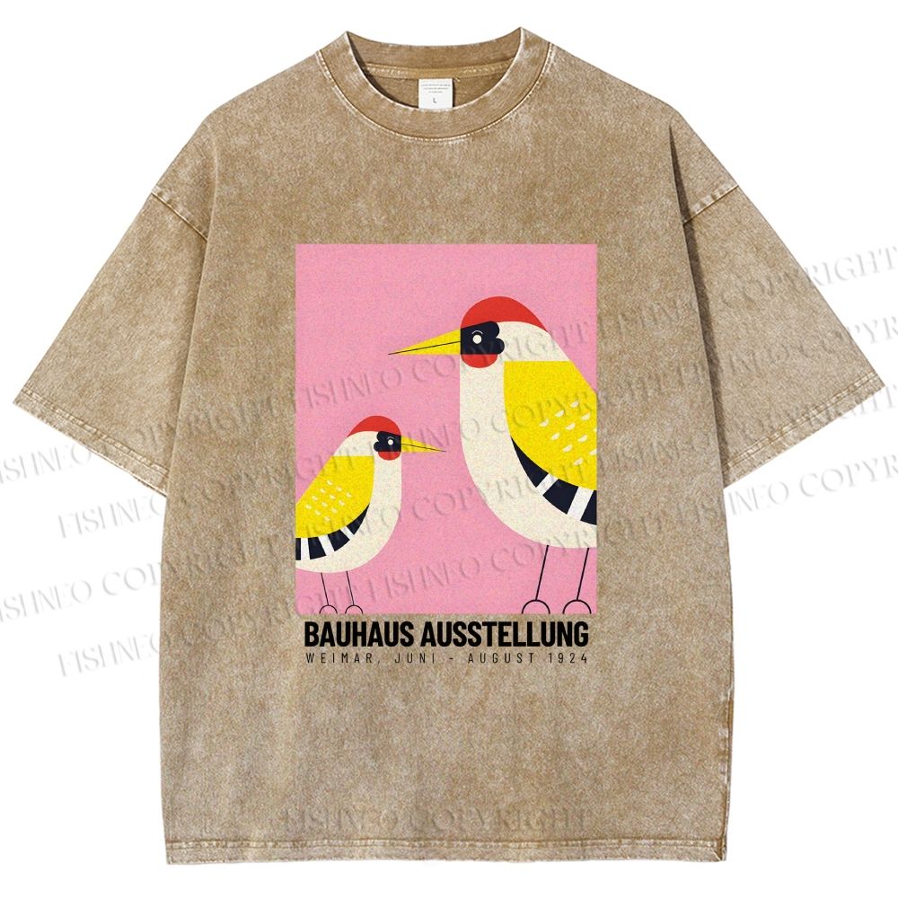 Unisex Bauhaus Bird Printed Washed Tee