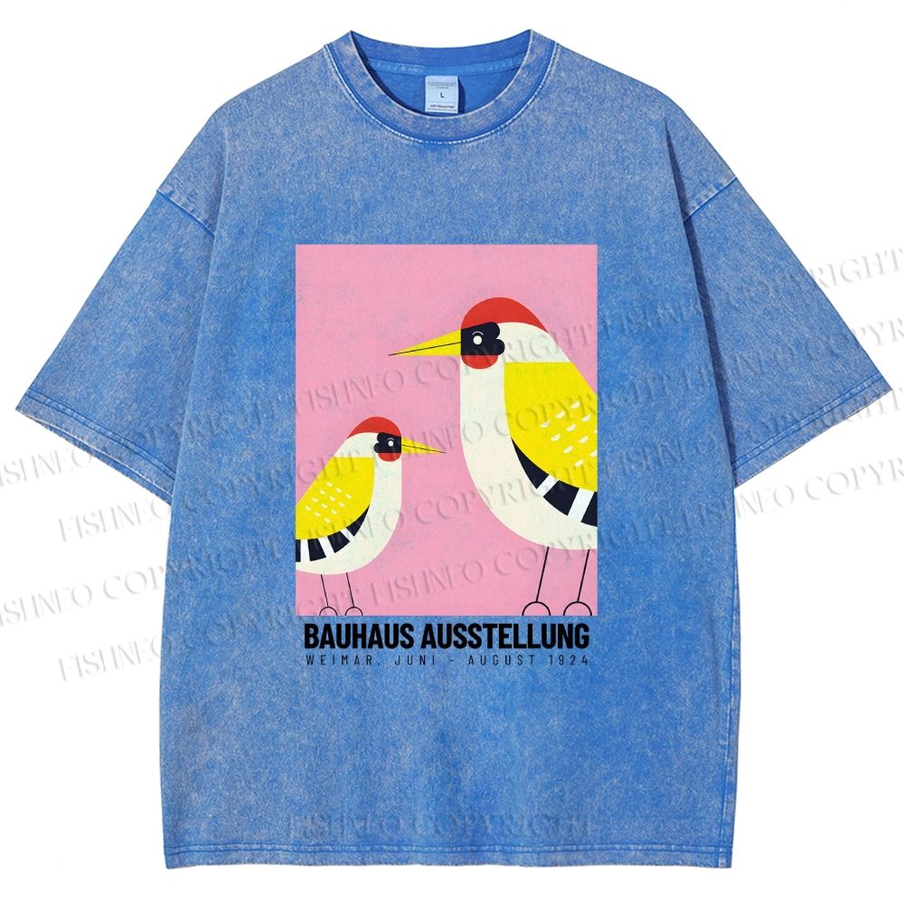 Unisex Bauhaus Bird Printed Washed Tee