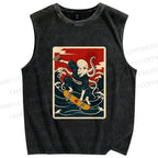 Unisex Skateboarding Octopus Printed Washed Tank Top