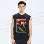 Unisex Skateboarding Octopus Printed Washed Tank Top
