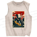 Unisex Skateboarding Octopus Printed Washed Tank Top
