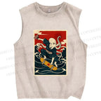 Unisex Skateboarding Octopus Printed Washed Tank Top