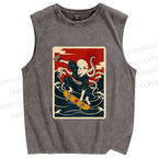 Unisex Skateboarding Octopus Printed Washed Tank Top