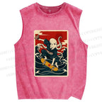 Unisex Skateboarding Octopus Printed Washed Tank Top
