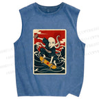 Unisex Skateboarding Octopus Printed Washed Tank Top