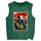 Unisex Skateboarding Octopus Printed Washed Tank Top
