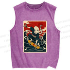 Unisex Skateboarding Octopus Printed Washed Tank Top
