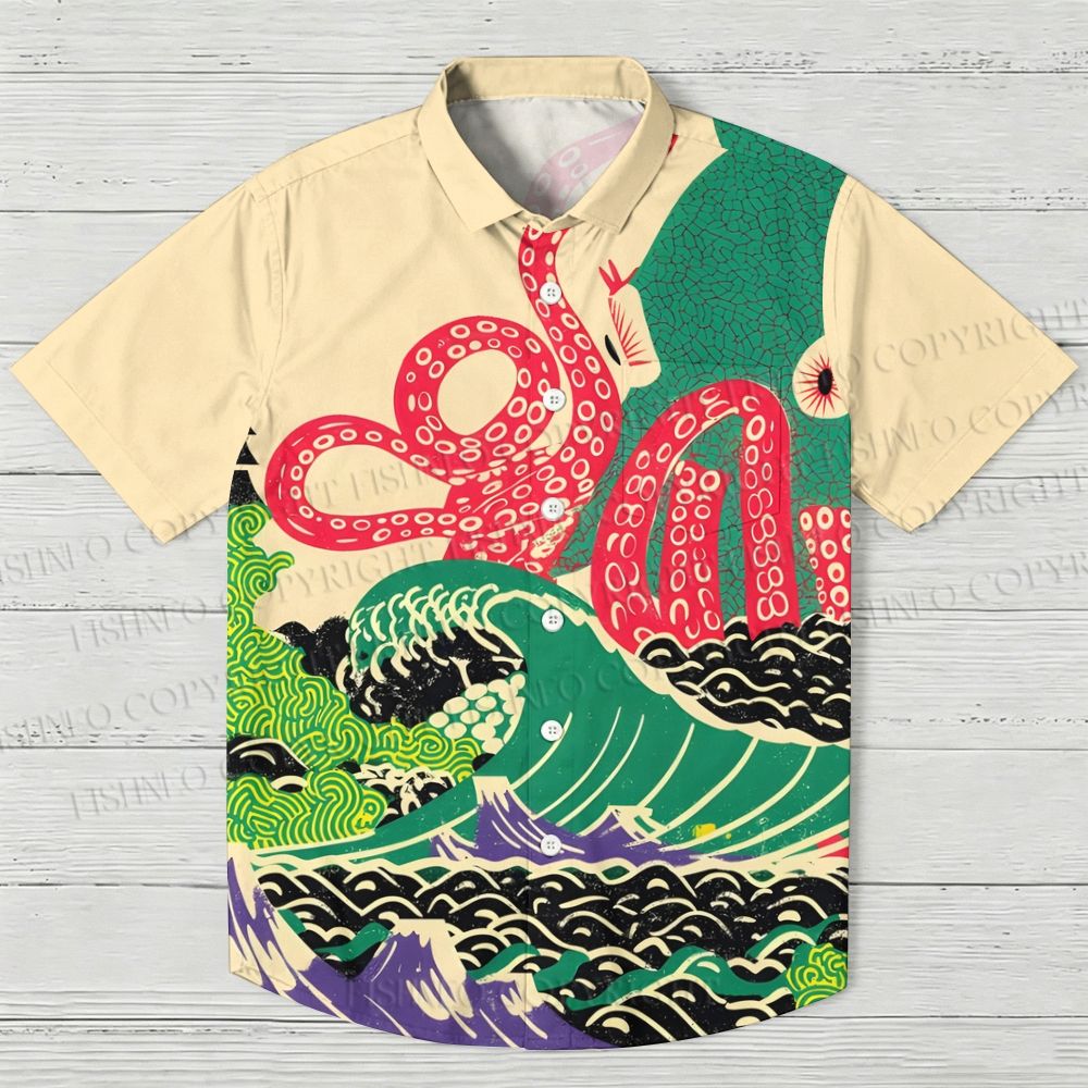 Vintage Japanese Ukiyo-e Octopus Hawaiian Shirt