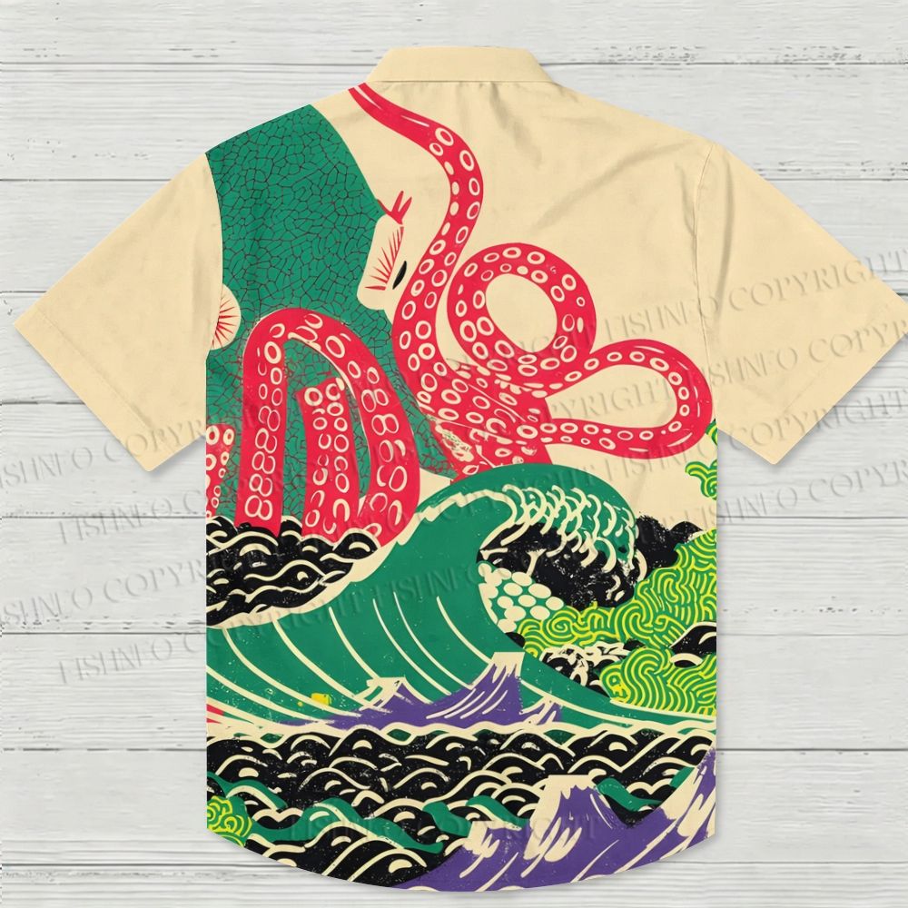 Vintage Japanese Ukiyo-e Octopus Hawaiian Shirt