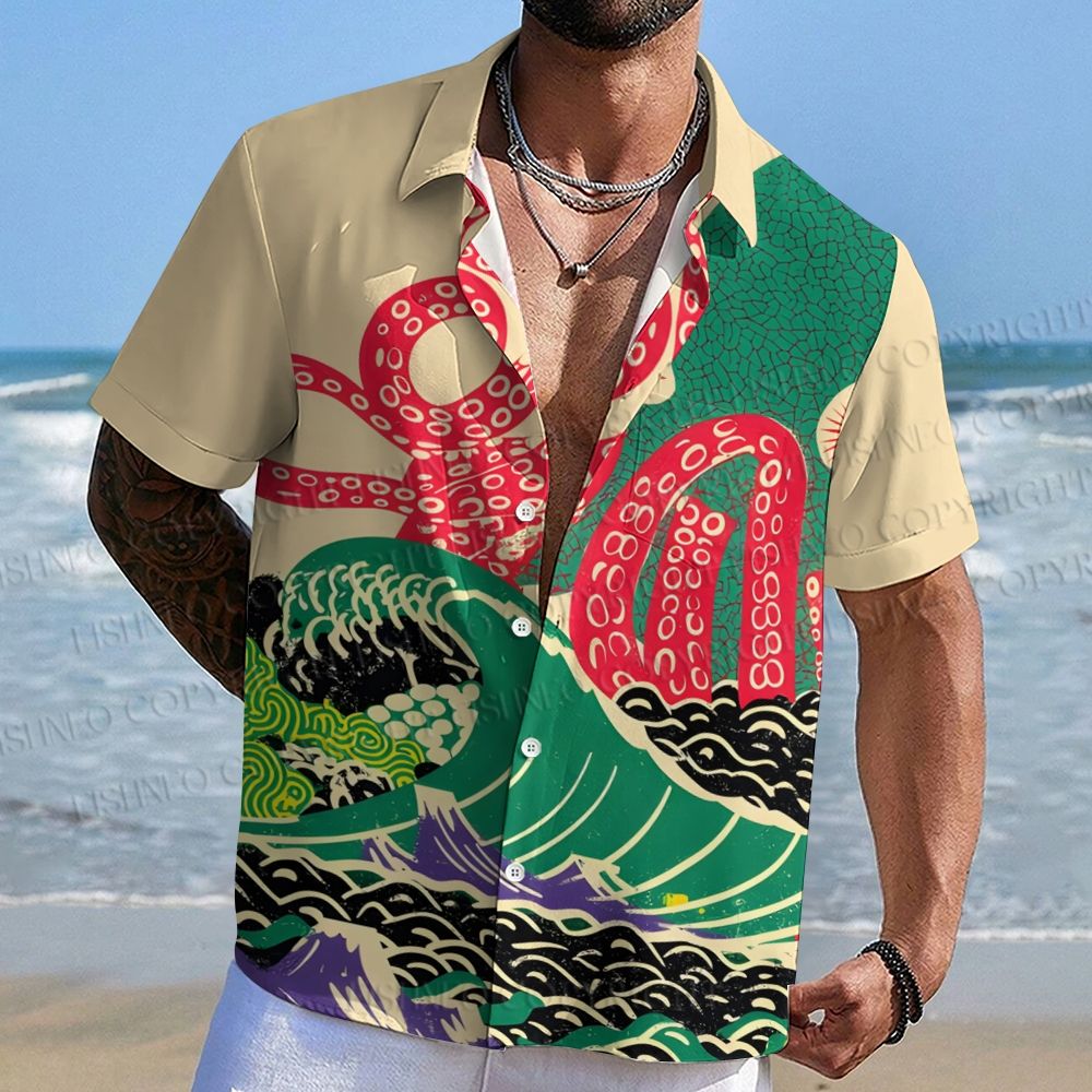 Vintage Japanese Ukiyo-e Octopus Hawaiian Shirt