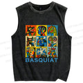 Unisex Basquiat Art Poster Printed Washed Tank Top