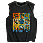 Unisex Basquiat Art Poster Printed Washed Tank Top