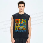 Unisex Basquiat Art Poster Printed Washed Tank Top