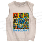 Unisex Basquiat Art Poster Printed Washed Tank Top