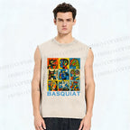 Unisex Basquiat Art Poster Printed Washed Tank Top