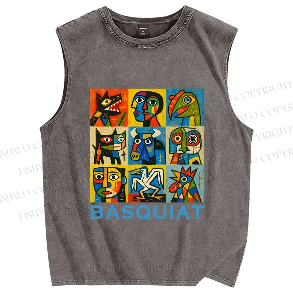 Unisex Basquiat Art Poster Printed Washed Tank Top