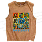 Unisex Basquiat Art Poster Printed Washed Tank Top
