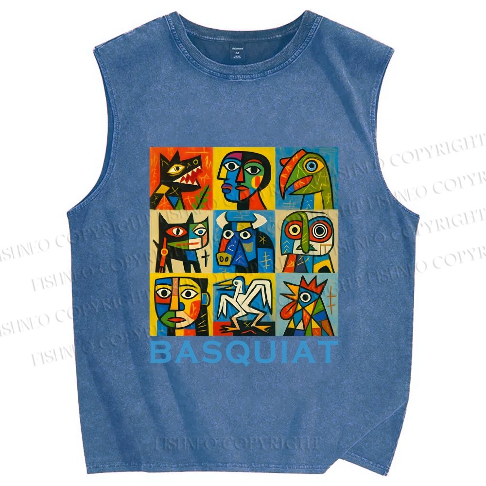 Unisex Basquiat Art Poster Printed Washed Tank Top