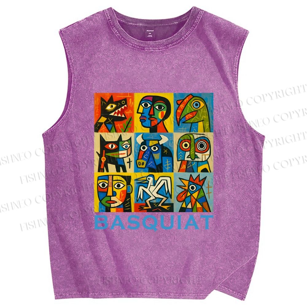 Unisex Basquiat Art Poster Printed Washed Tank Top