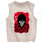 Unisex Black Octopus Printed Washed Tank Top