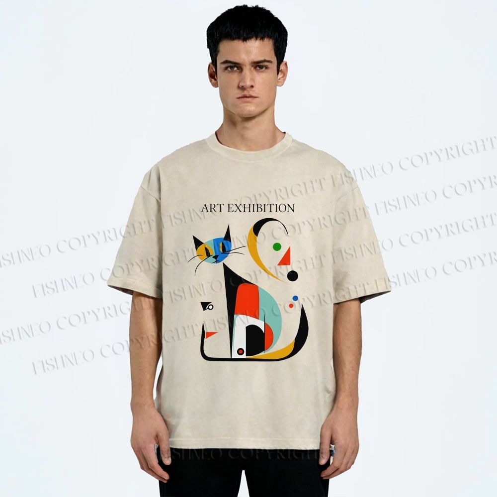 Unisex Joan Miro Cat Printed Washed Tee
