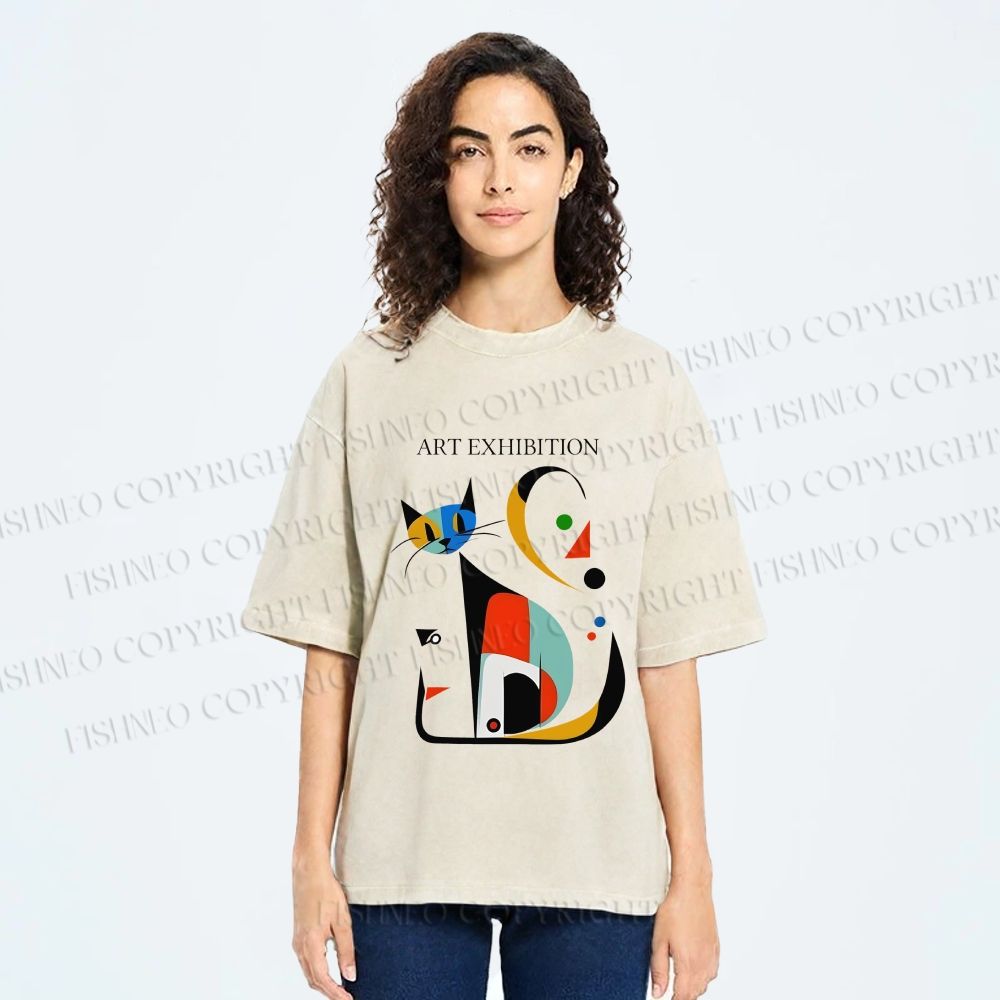 Unisex Joan Miro Cat Printed Washed Tee
