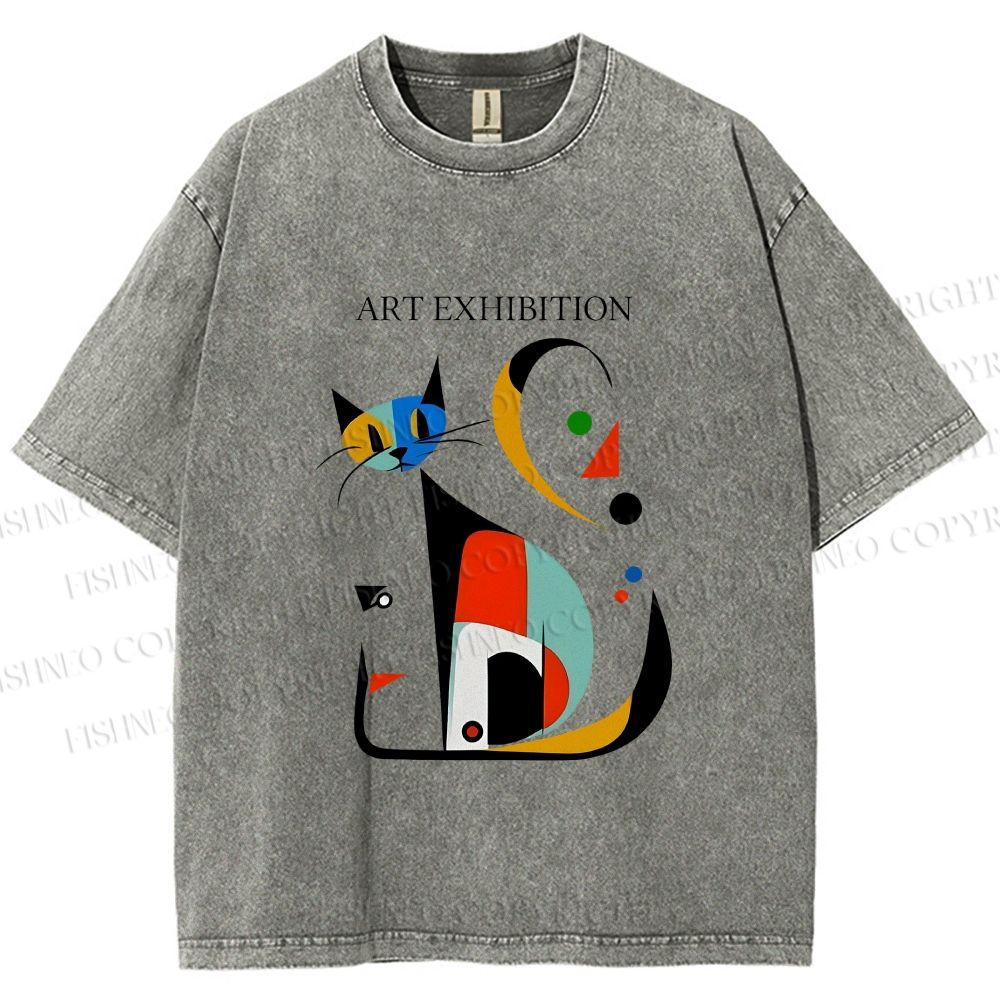Unisex Joan Miro Cat Printed Washed Tee