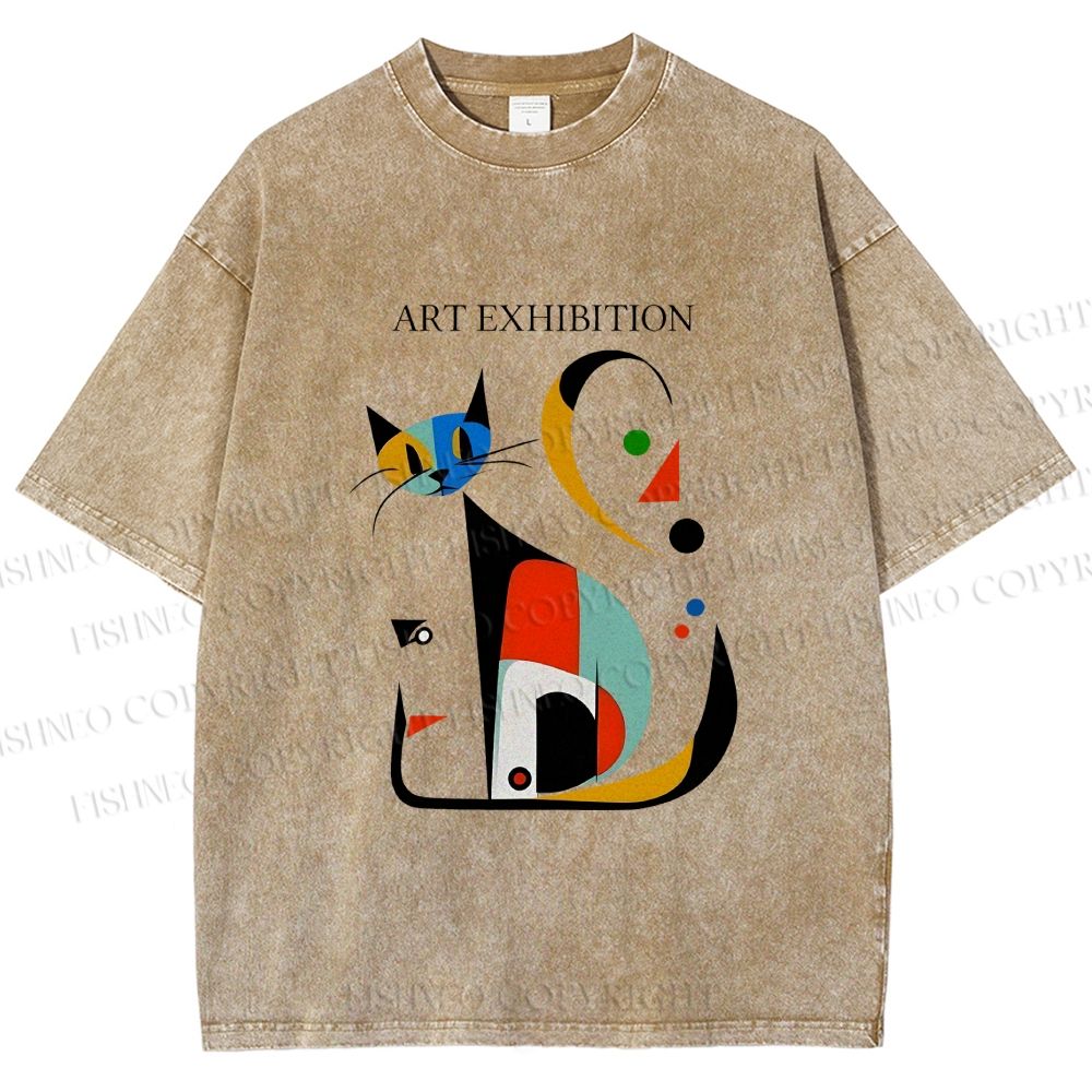 Unisex Joan Miro Cat Printed Washed Tee
