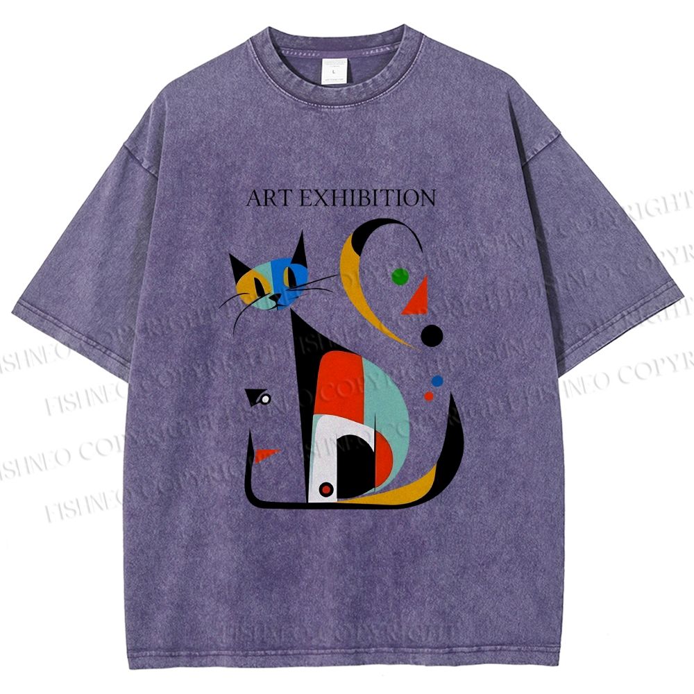 Unisex Joan Miro Cat Printed Washed Tee