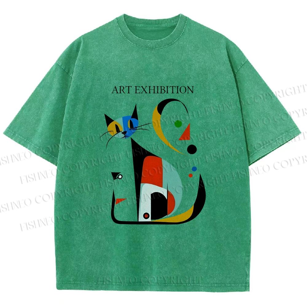 Unisex Joan Miro Cat Printed Washed Tee