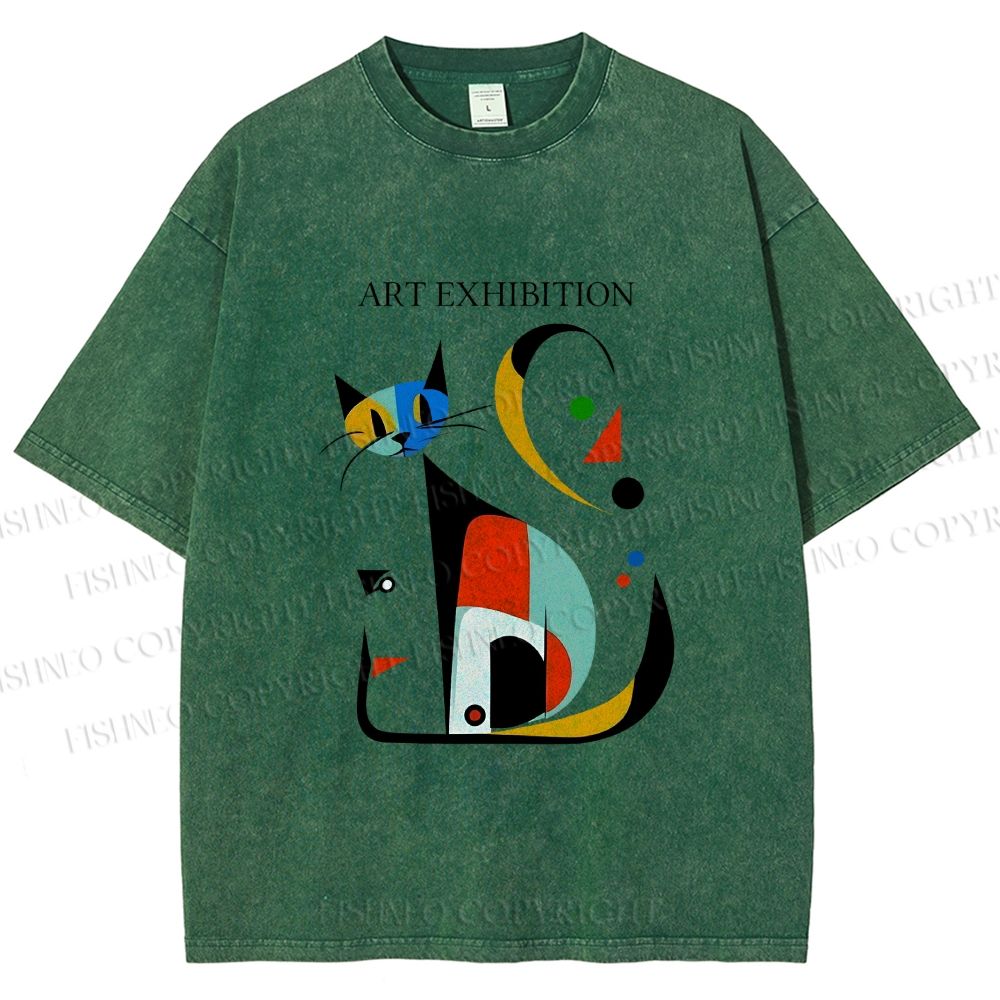 Unisex Joan Miro Cat Printed Washed Tee