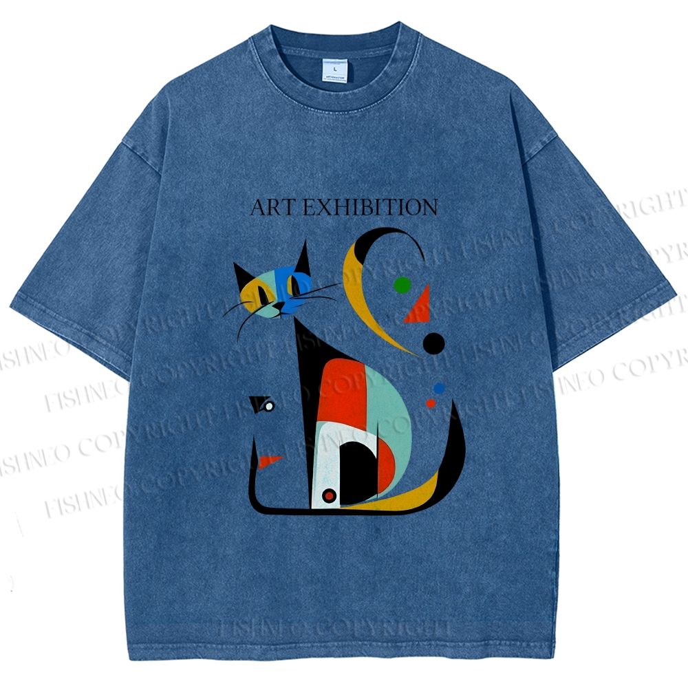 Unisex Joan Miro Cat Printed Washed Tee