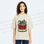Unisex Yeah Im Fine Frog in Pot Printed Washed Tee