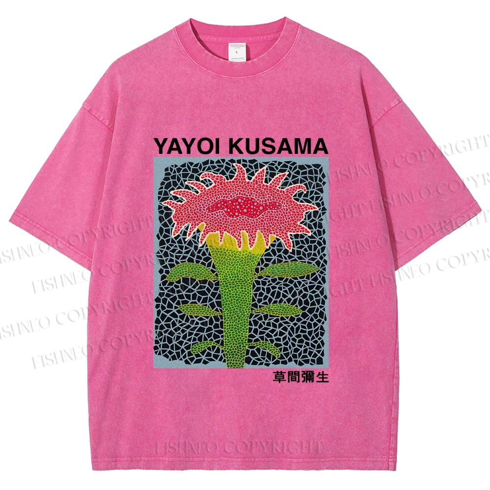Unisex Yayoi Kusama Flower Printed Washed Tee