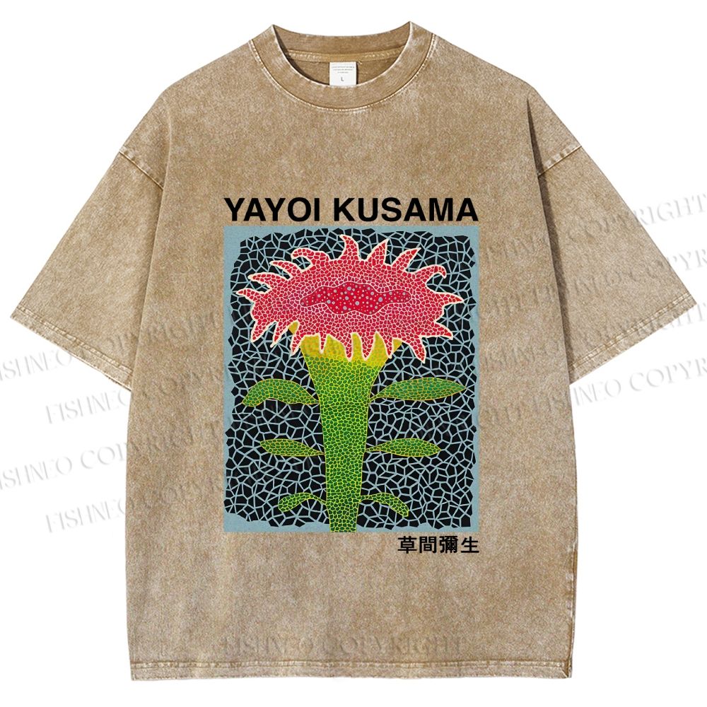 Unisex Yayoi Kusama Flower Printed Washed Tee