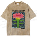 Unisex Yayoi Kusama Flower Printed Washed Tee