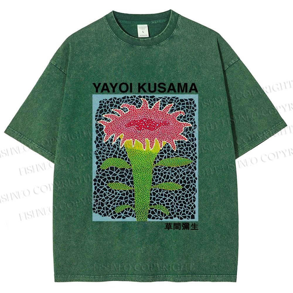 Unisex Yayoi Kusama Flower Printed Washed Tee