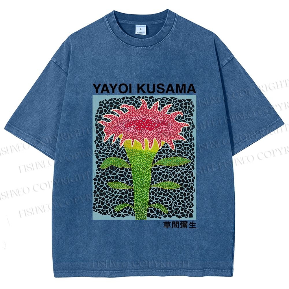 Unisex Yayoi Kusama Flower Printed Washed Tee