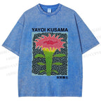 Unisex Yayoi Kusama Flower Printed Washed Tee