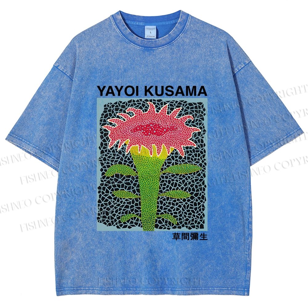 Unisex Yayoi Kusama Flower Printed Washed Tee