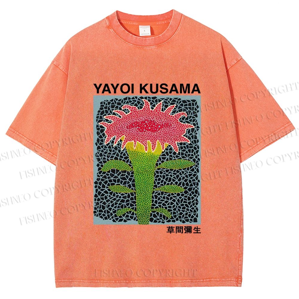 Unisex Yayoi Kusama Flower Printed Washed Tee