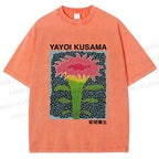 Unisex Yayoi Kusama Flower Printed Washed Tee