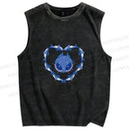 Unisex Cat & Fish Heart  Printed Washed Tank Top
